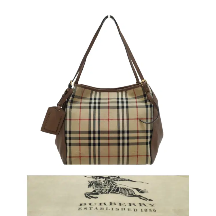 Burberry Brown/Beige Haymarket Check Nylon And Leather Canterbury Tote-Hover-Image
