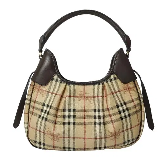Burberry Chocolate Brown Leather Haymarket Check Coated Canvas Chain Strap Hobo Bag-Hover-Image