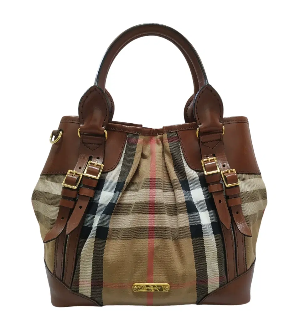 Burberry Brown House Check Fabric and Leather Bridle Tote
