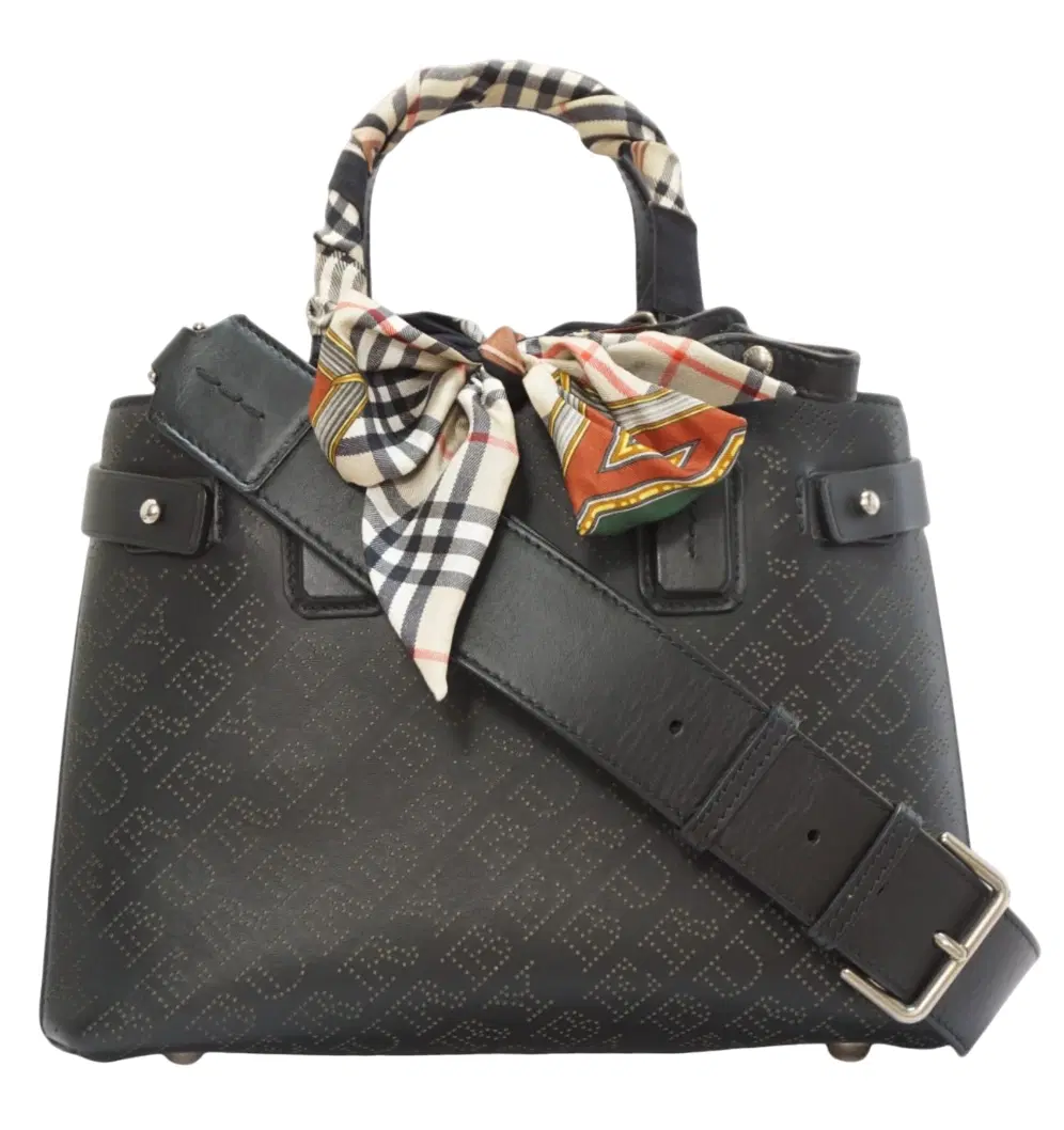 Burberry Small Banner Perforated Leather Tote with Scarf