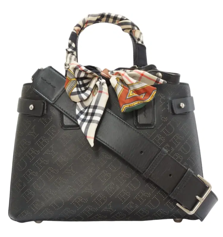 Burberry Small Banner Perforated Leather Tote with Scarf-Hover-Image