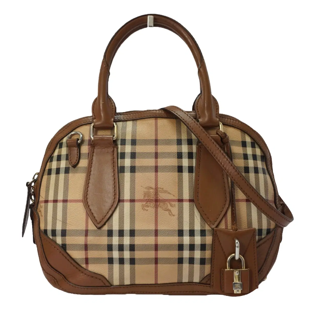 Burberry Brown Haymarket Check PVC And Leather Dome Satchel