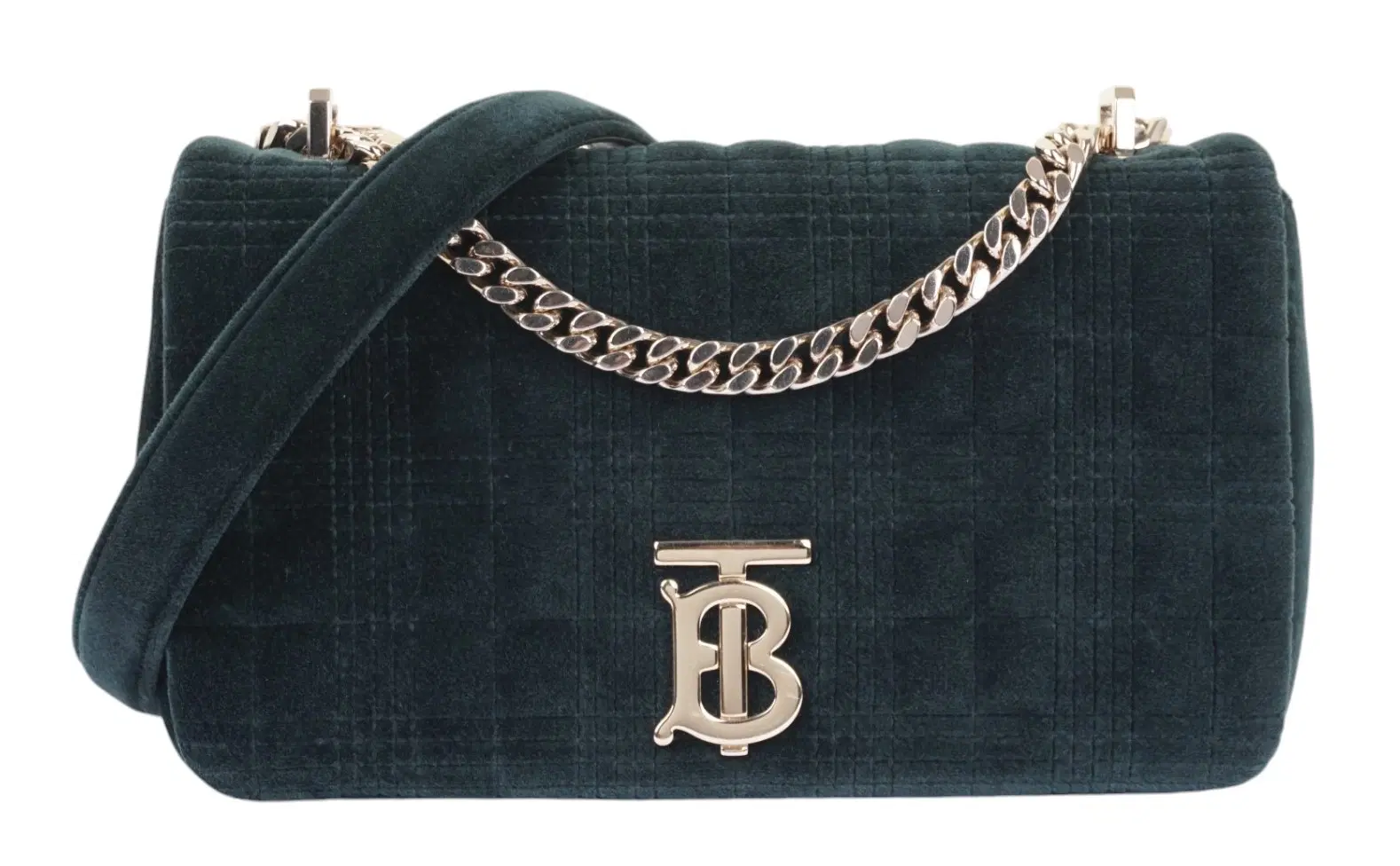Burberry Velvet Quilted Small Lola Bag Dark Green