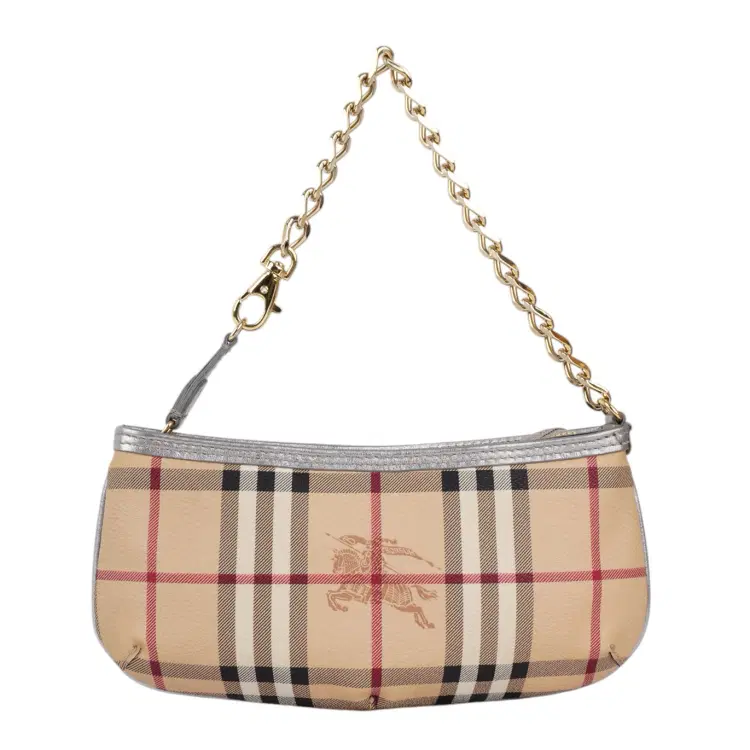 Burberry Beige Haymarket Check Coated Canvas Chain Pochette-Hover-Image