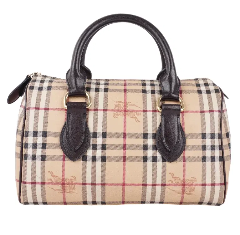 Burberry Beige Classic Check Coated Canvas Boston Bag