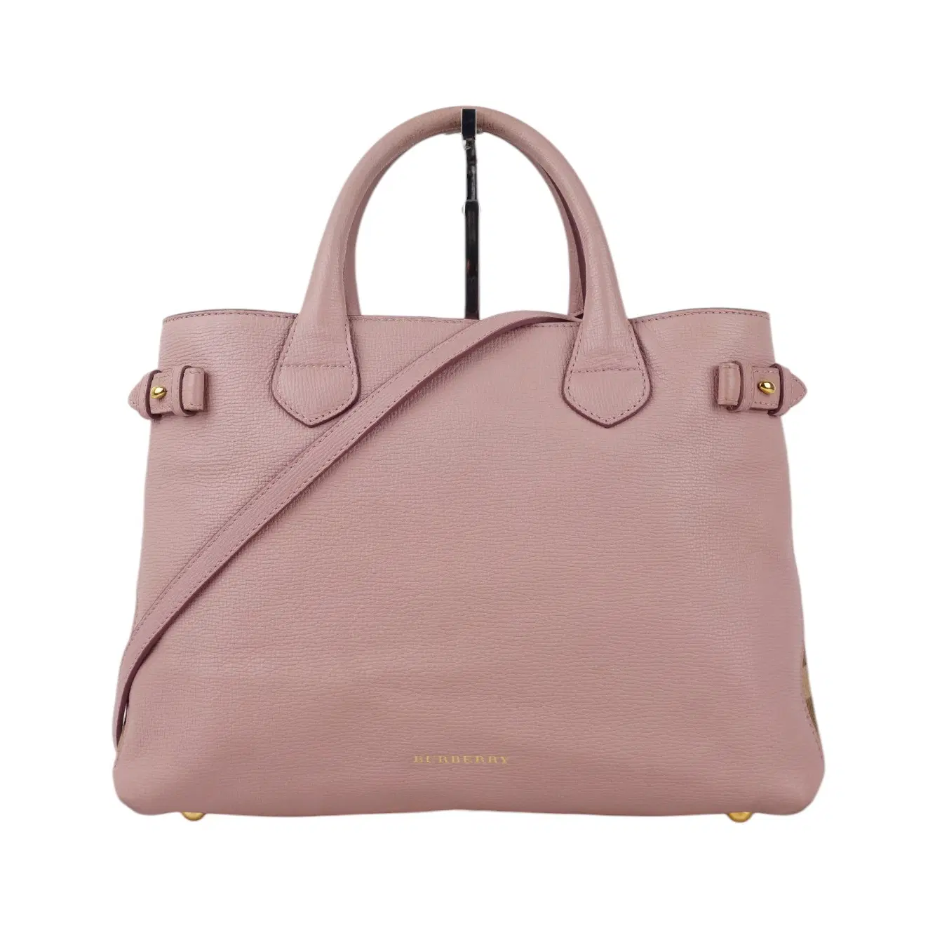 Burberry Pale Orchid Derby Leather House Check Medium Banner Tote Bag