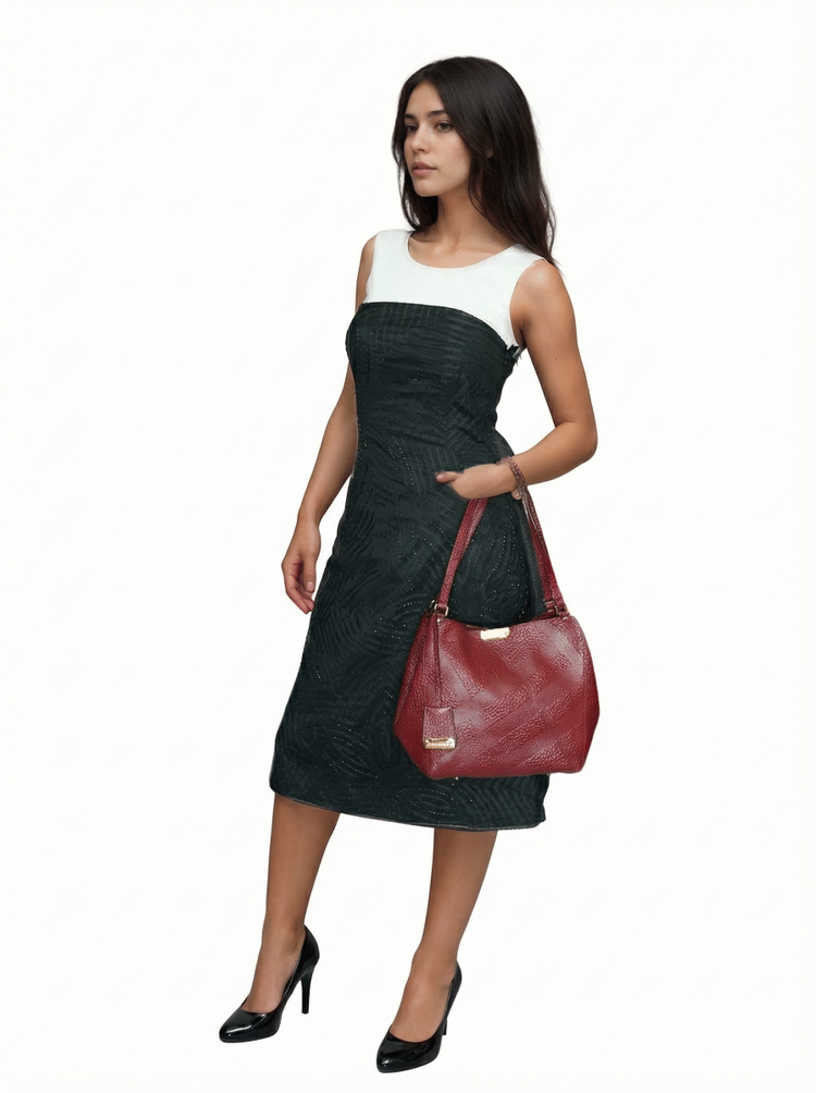 Burberry Red Embossed Check Grain Leather Canterbury Tote Bag-Hover-Image