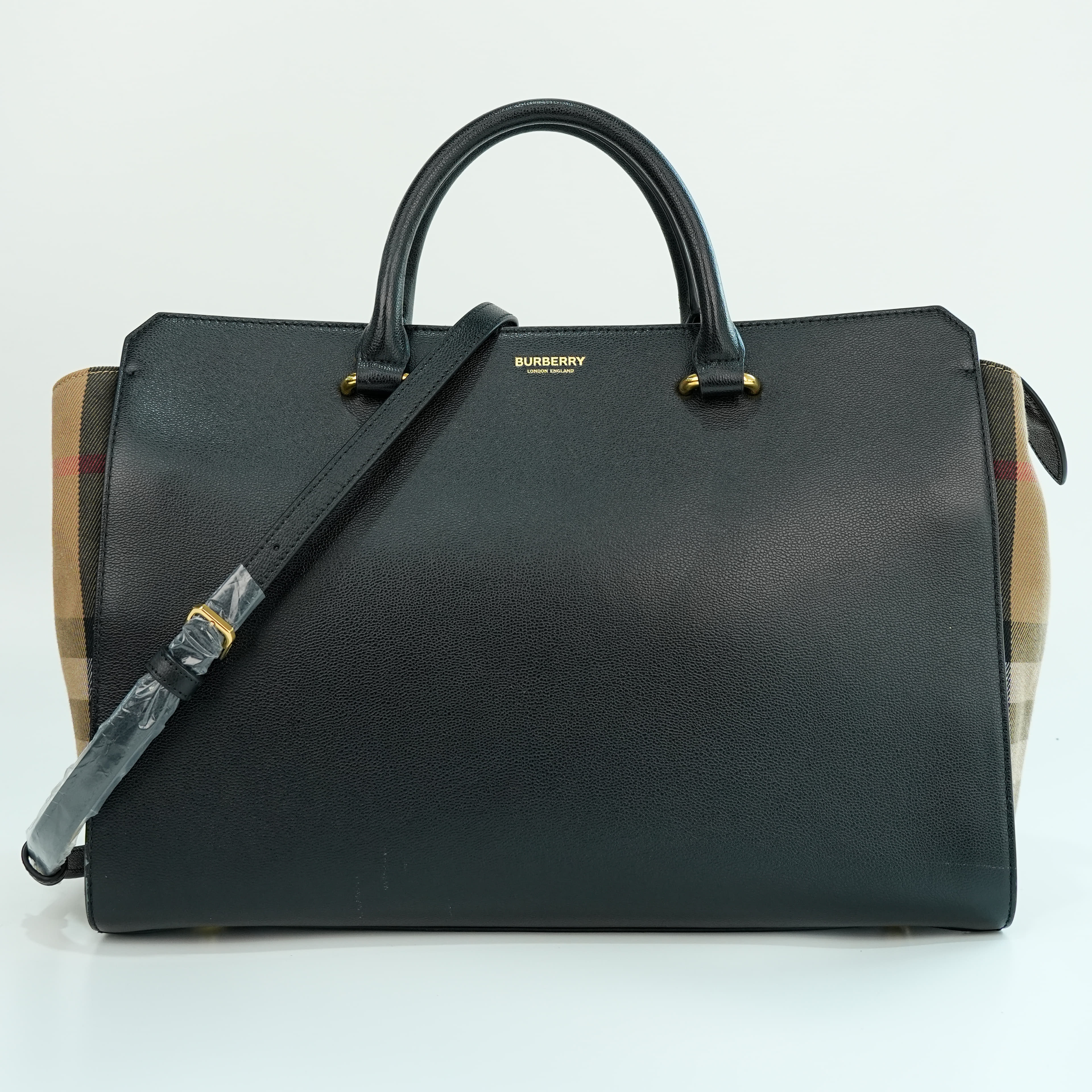 Burberry Banwell Leather and House Check Canvas Tote Bag