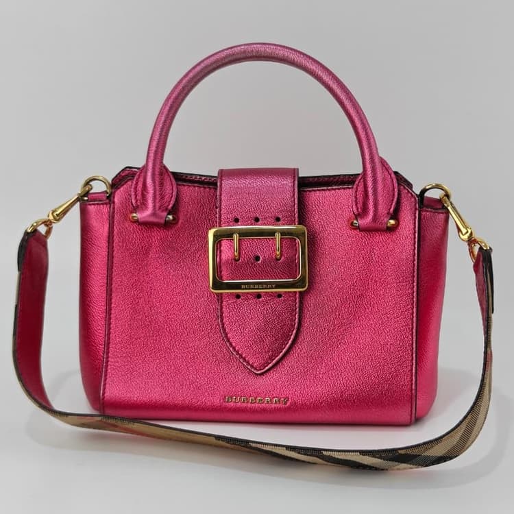 Burberry Metallic Pink Leather Buckle Tote-Hover-Image