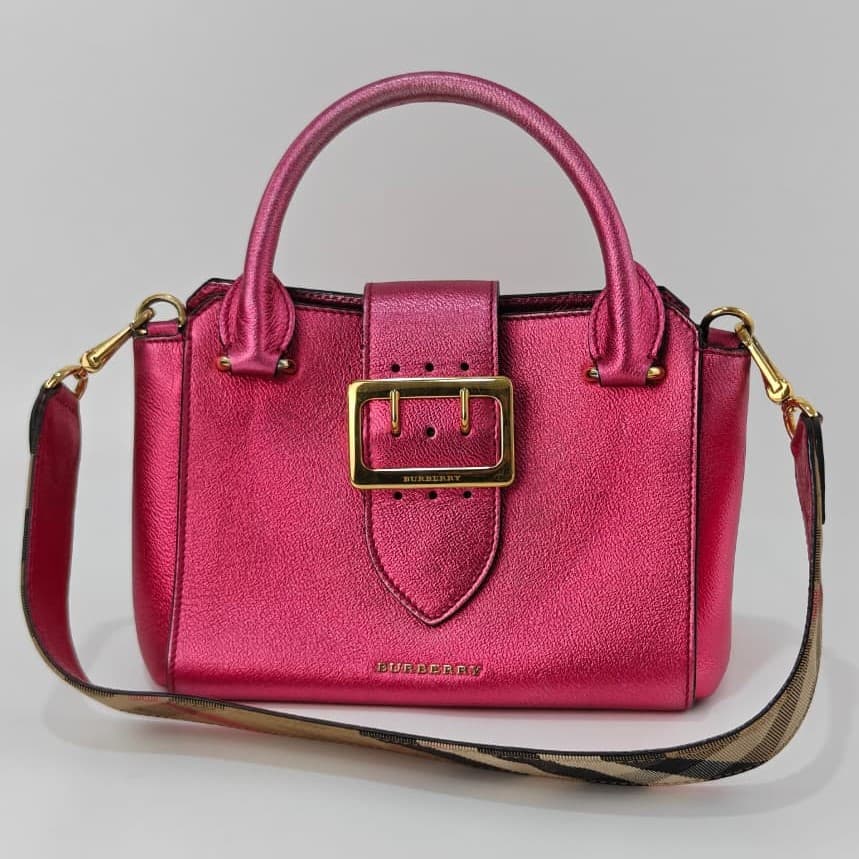Burberry Metallic Pink Leather Buckle Tote