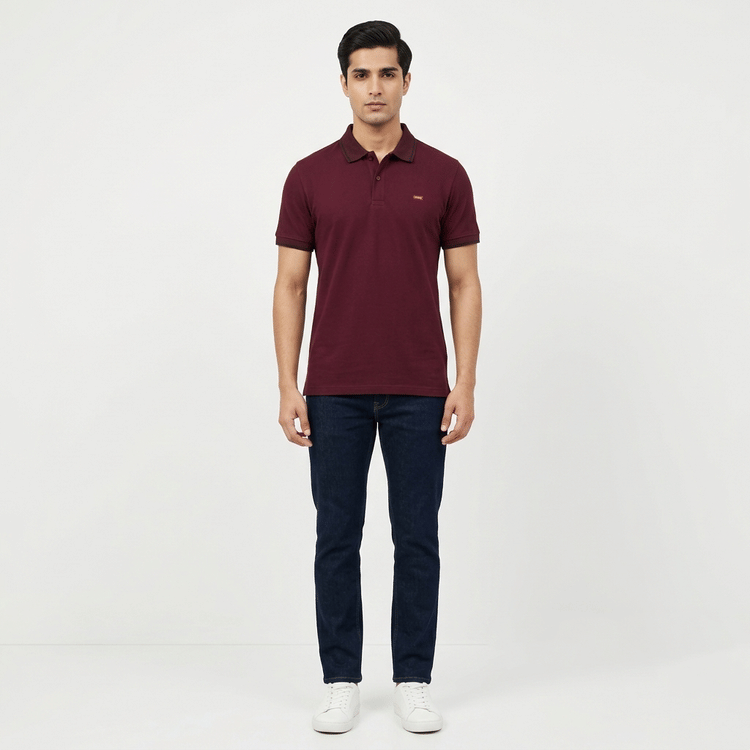 Size S - Burberry Brit Maroon Polo T shirt-Hover-Image