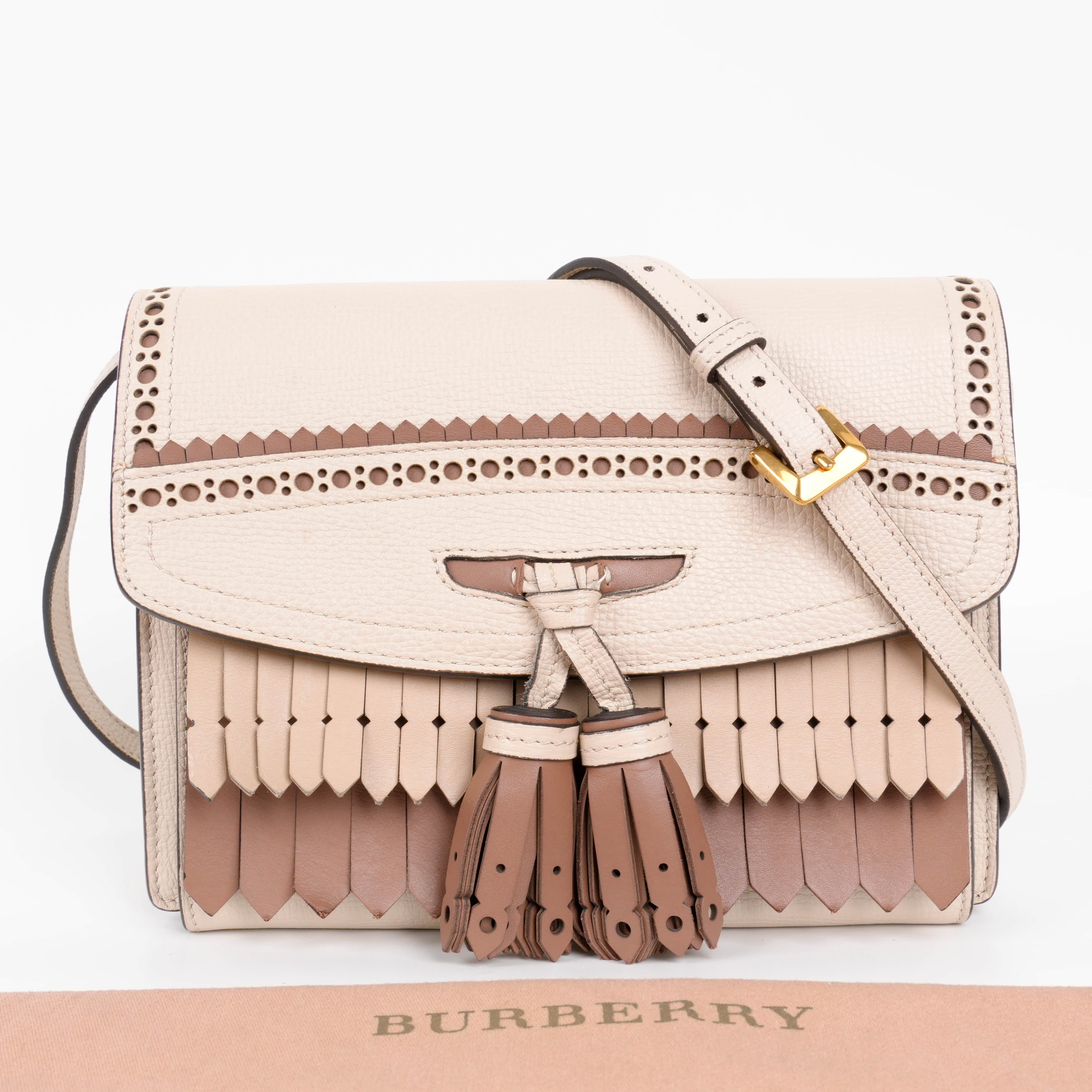 Burberry Grainy Calfskin Broguing Tassel Fringe Small Macken 