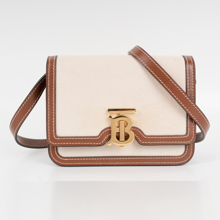 Burberry Beige/Brown Canvas and Leather TB Shoulder Bag-Hover-Image