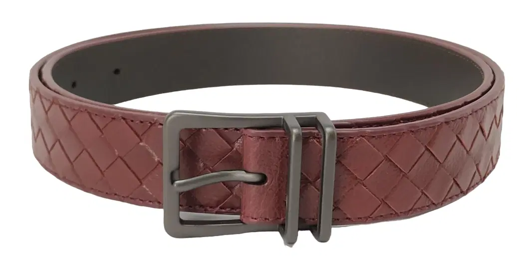 Bottega Veneta Intrecciato Gunmetal Buckle Belt