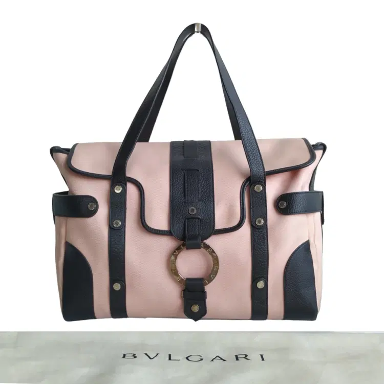Bvlgari Pink and Black Canvas Leather Tote-Hover-Image