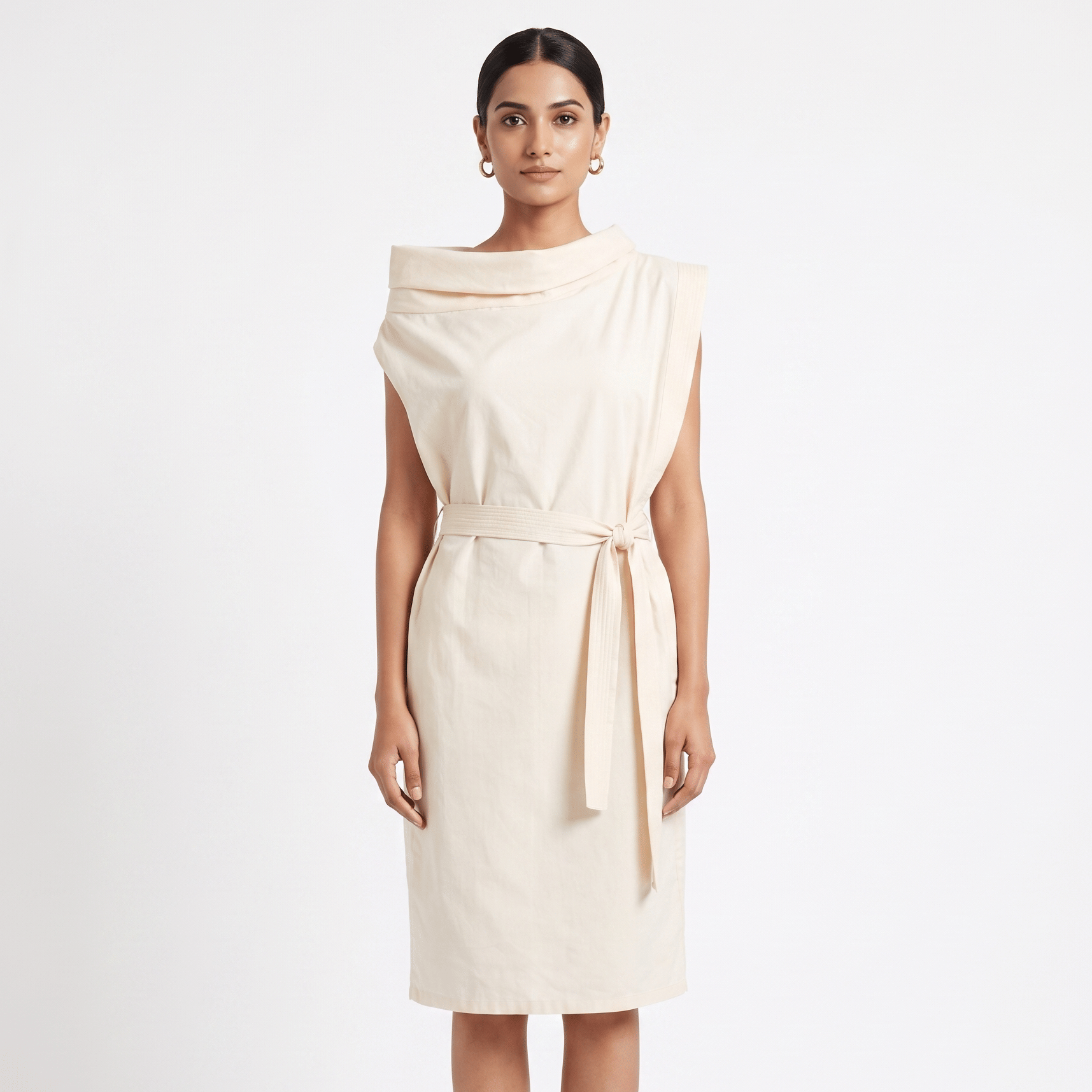 Bottega Veneta Off white Draped Cowl-Neck Sleeveless Dress