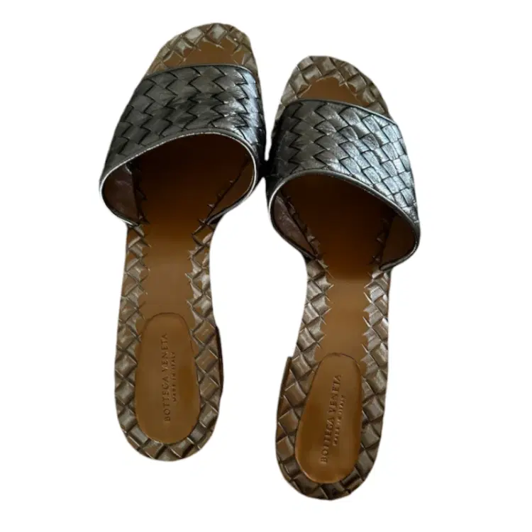 Bottega Veneta Metallic Intrecciato Leather Ravello Slide Sandals-Hover-Image
