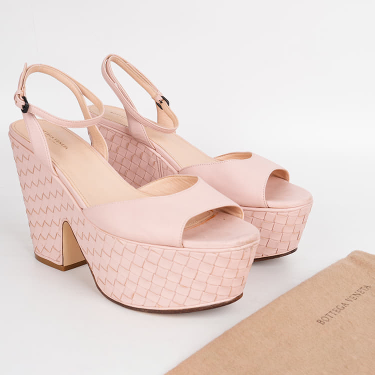 Size 38.5 - Bottega Veneta Pink Leather Platform Ankle Strap-Hover-Image