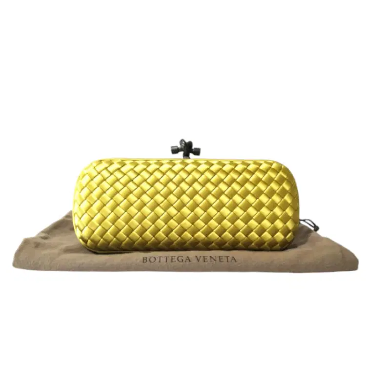 Bottega Veneta Yellow Gold Intrecciato Impero Stretch Knot Clutch-Hover-Image