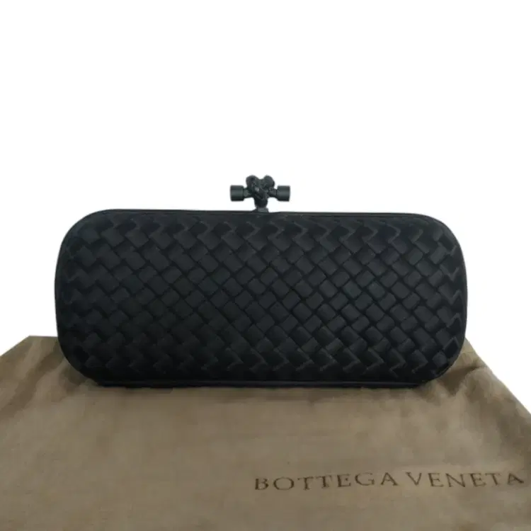 Bottega Veneta Black Intrecciato Silk Stretch Knot Clutch-Hover-Image