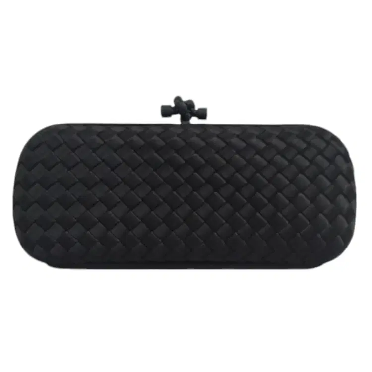 Bottega Veneta Black Intrecciato Silk Stretch Knot Clutch-Hover-Image