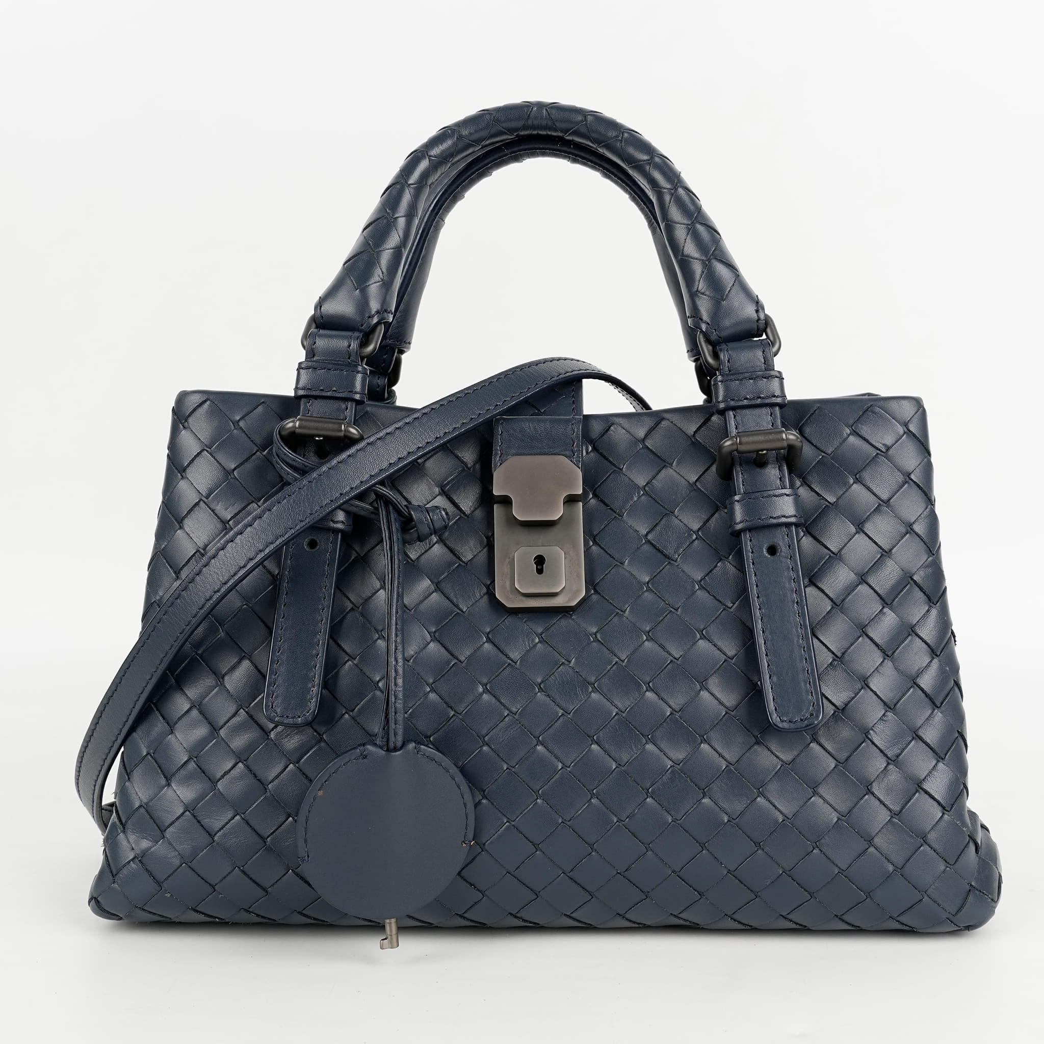 Bottega Veneta Blue Intrecciato Leather Small Roma Tote