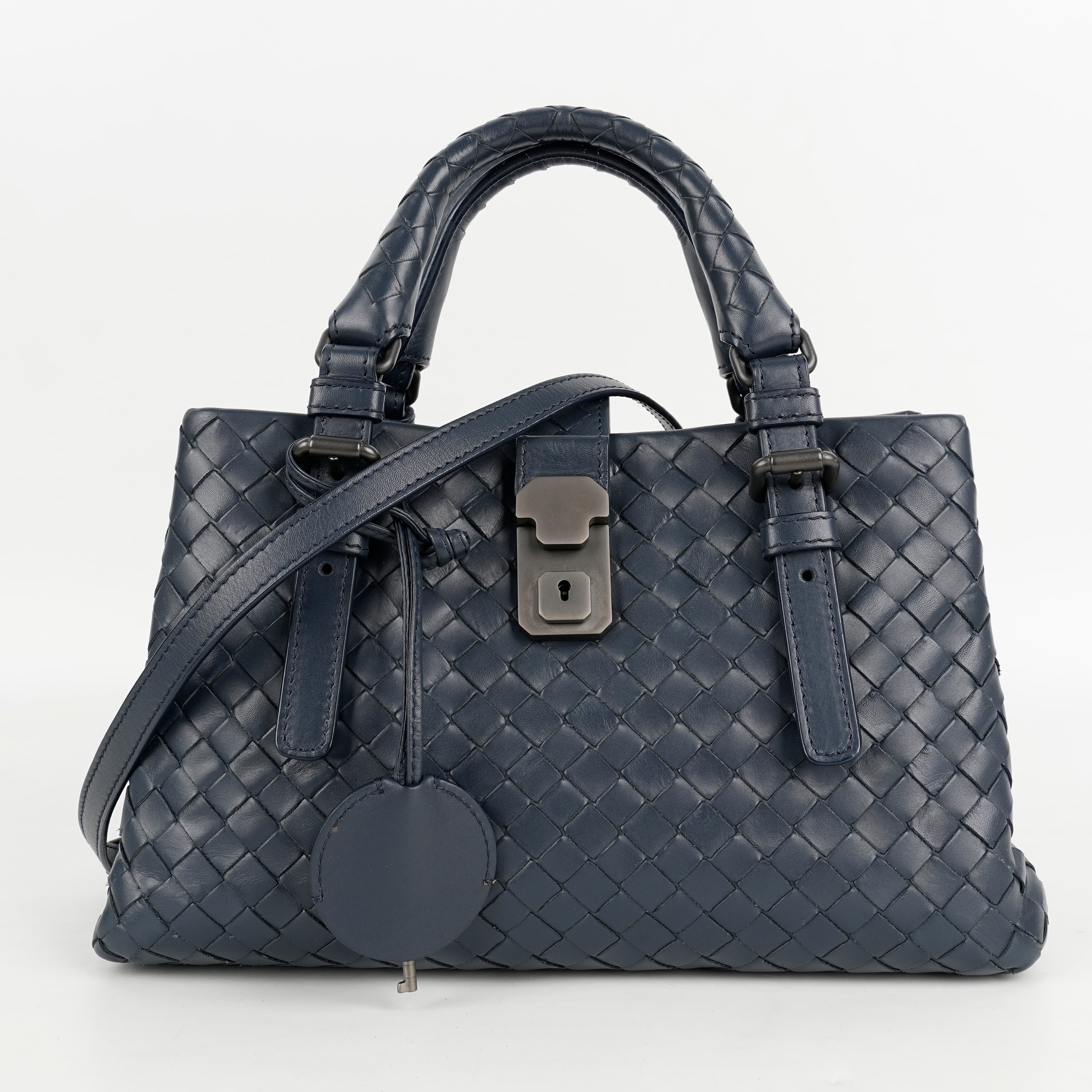 Bottega Veneta Blue Intrecciato Leather Small Roma Tote