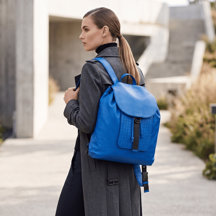 Bottega Veneta Blue Intrecciato Leather Drawstring Backpack-Hover-Image