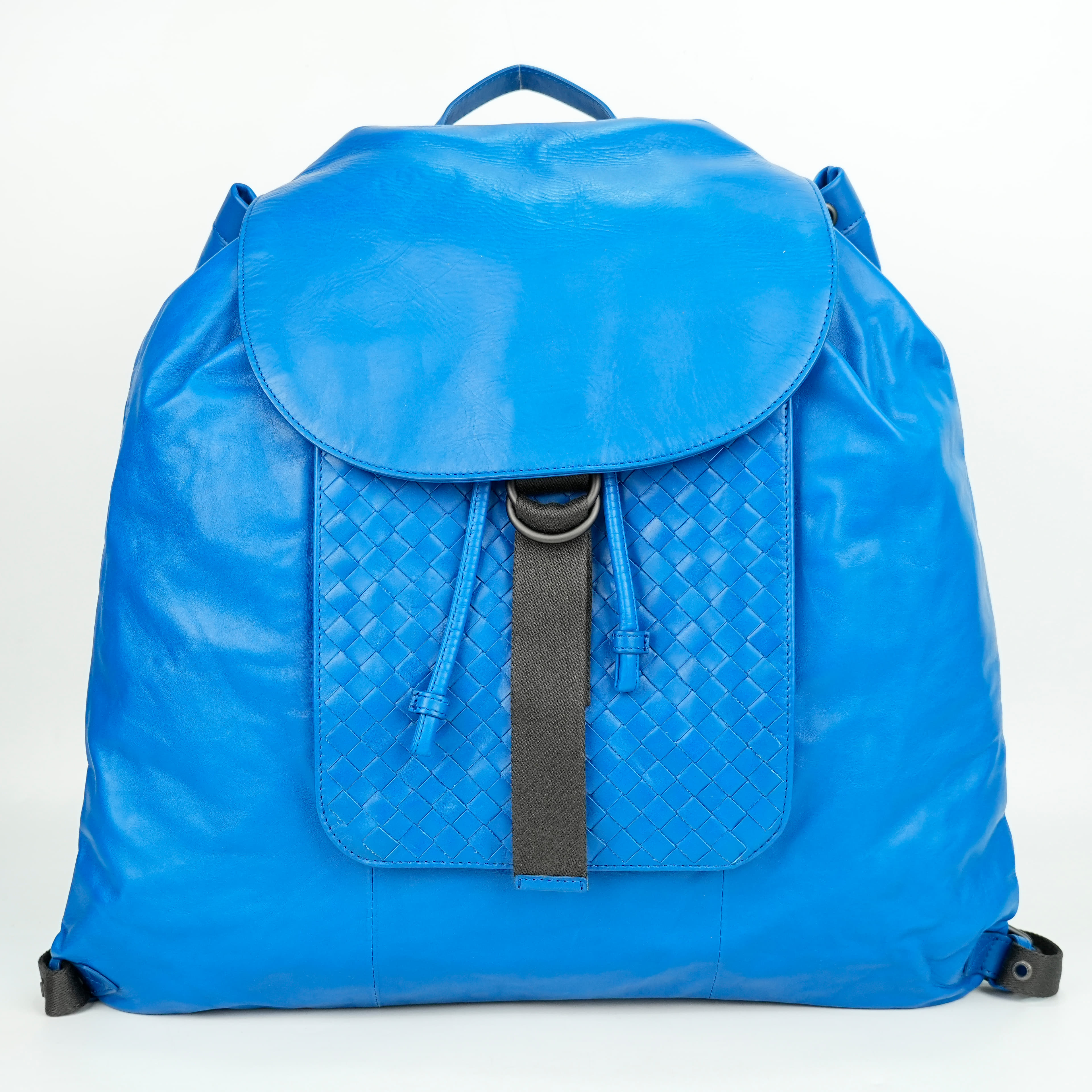 Bottega Veneta Blue Intrecciato Leather Drawstring Backpack