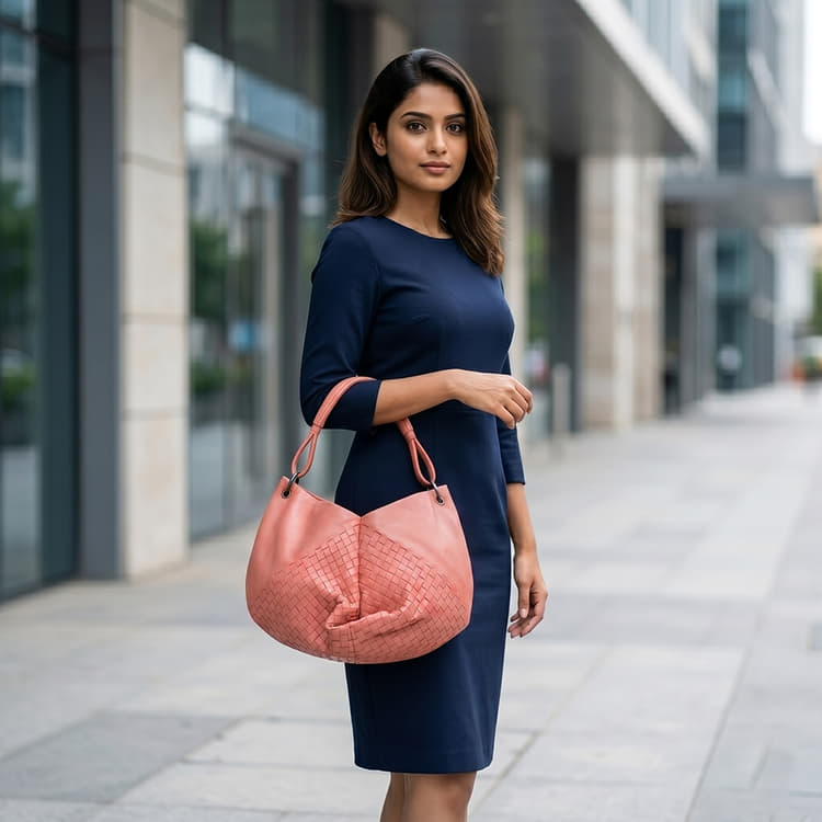 Bottega Veneta Coral Intrecciato Nappa Leather Aquilone Fortune Cookie Hobo Bag-Hover-Image