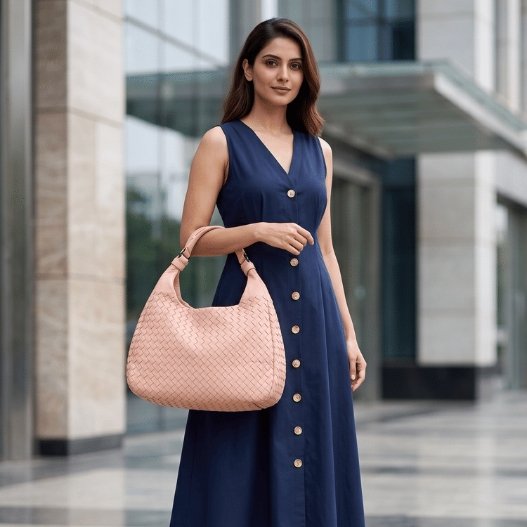 Bottega Veneta Flamingo Intrecciato Woven Nappa Leather Campana Bag-Hover-Image