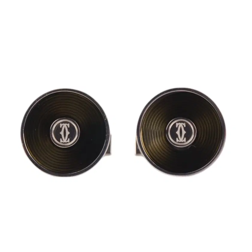 Cartier Cufflinks With Double C Logo Motif In Engraved Onyx And Palladium-Finish Sterling Silver
