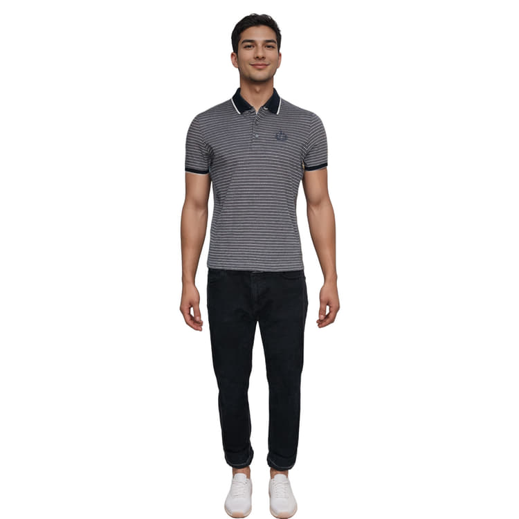 Canali Grey & Black Short Sleeves Cotton Tshirt-Hover-Image