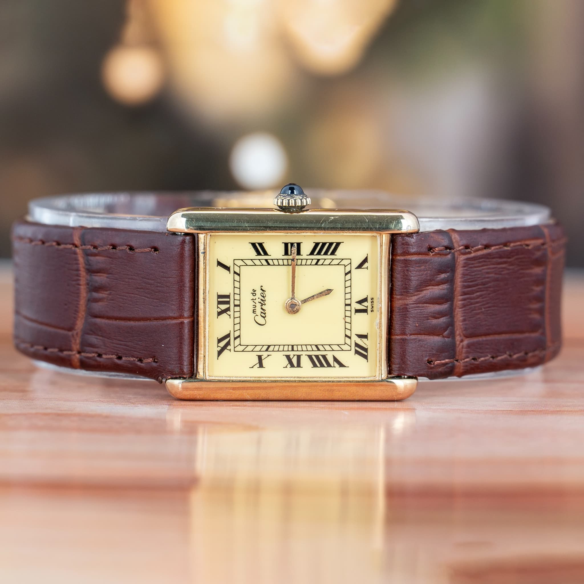 Cartier Tank Vermeil 20 MM Yellow Dial Gold Plated Quartz Watch Ref. No 5057001