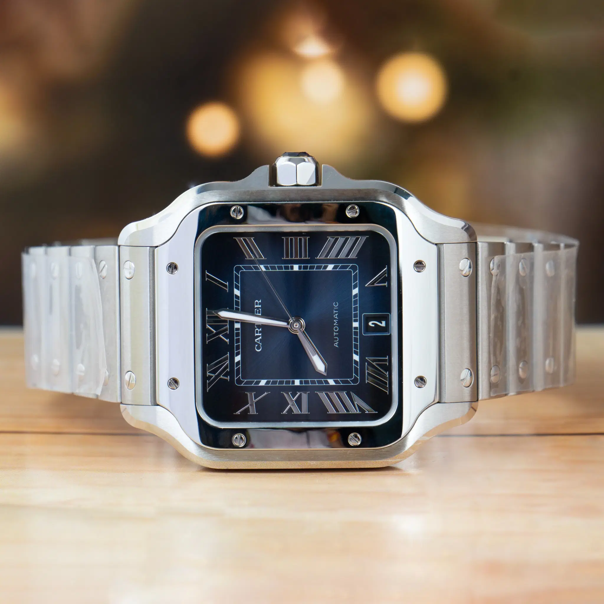 Cartier Santos De Cartier Blue Dial Steel Automatic