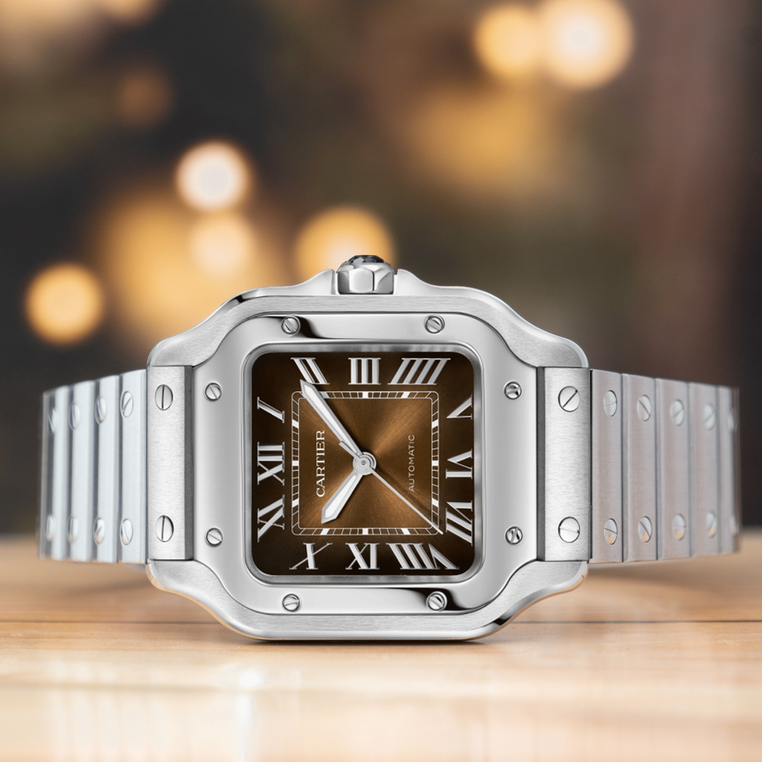 Cartier Santos De Cartier Brown Dial Steel Automatic