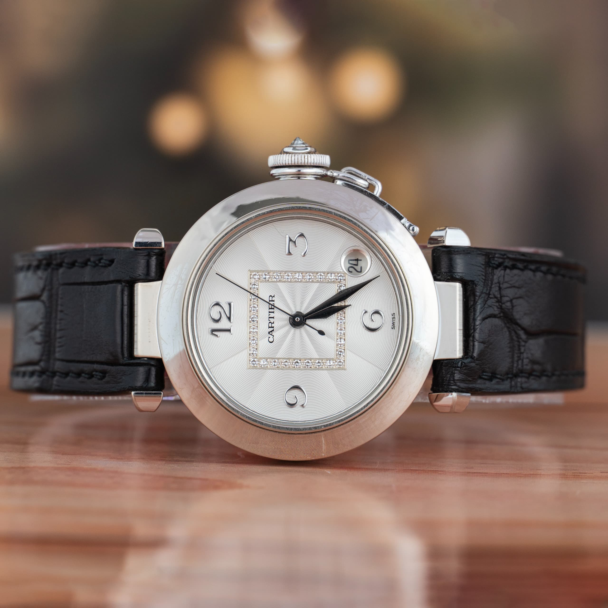 Cartier Pasha 35 MM White Gold Diamond Dial Automatic Watch 2308
