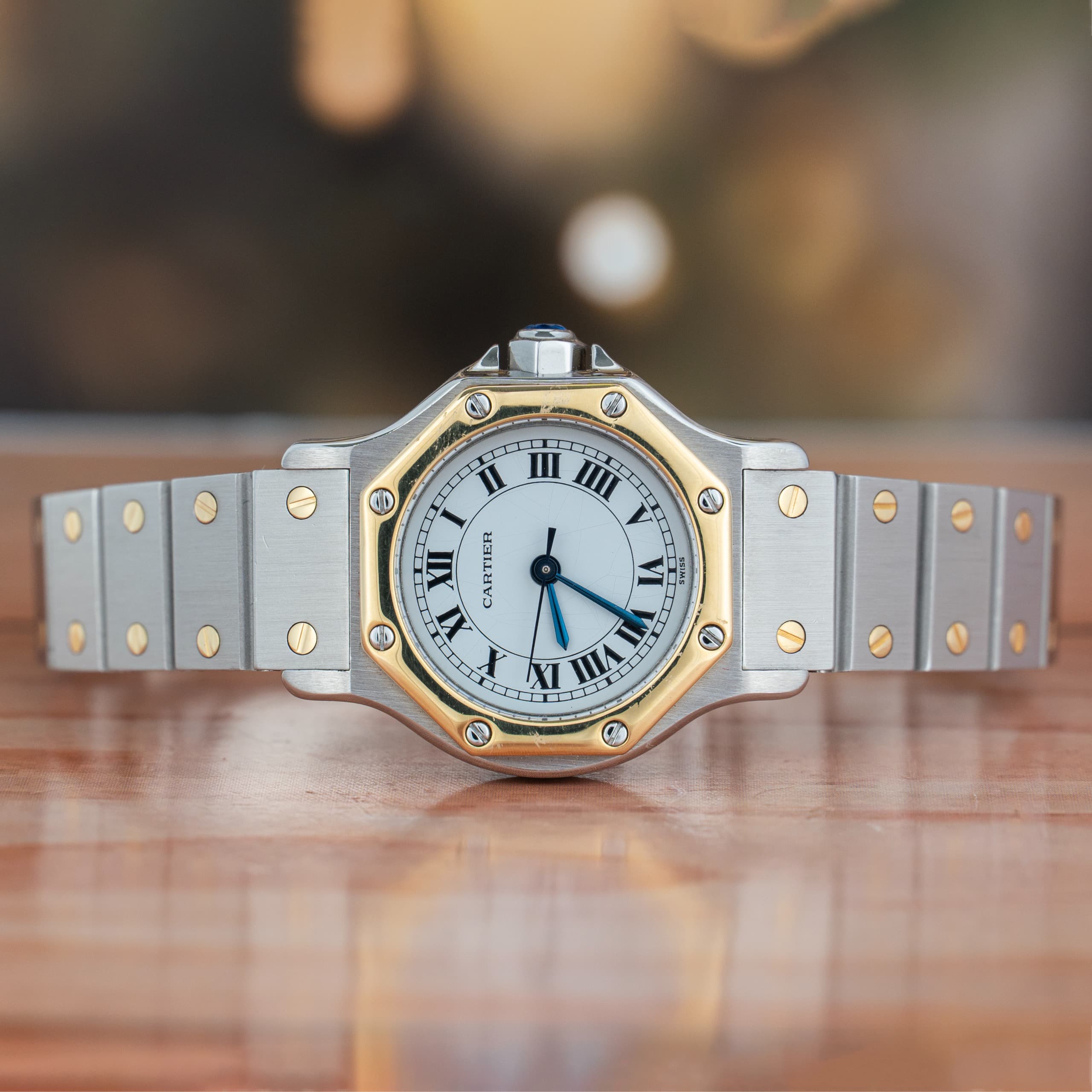 Cartier Santos Octagon 24 MM White Dial Steel & Gold Automatic Watch Ref No. 187903