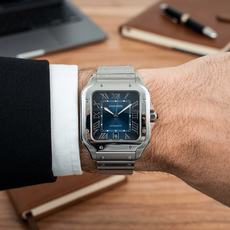 Cartier Santos De Cartier 39.8 MM Blue Dial Steel Automatic Watch Ref. No WSSA0013-Hover-Image
