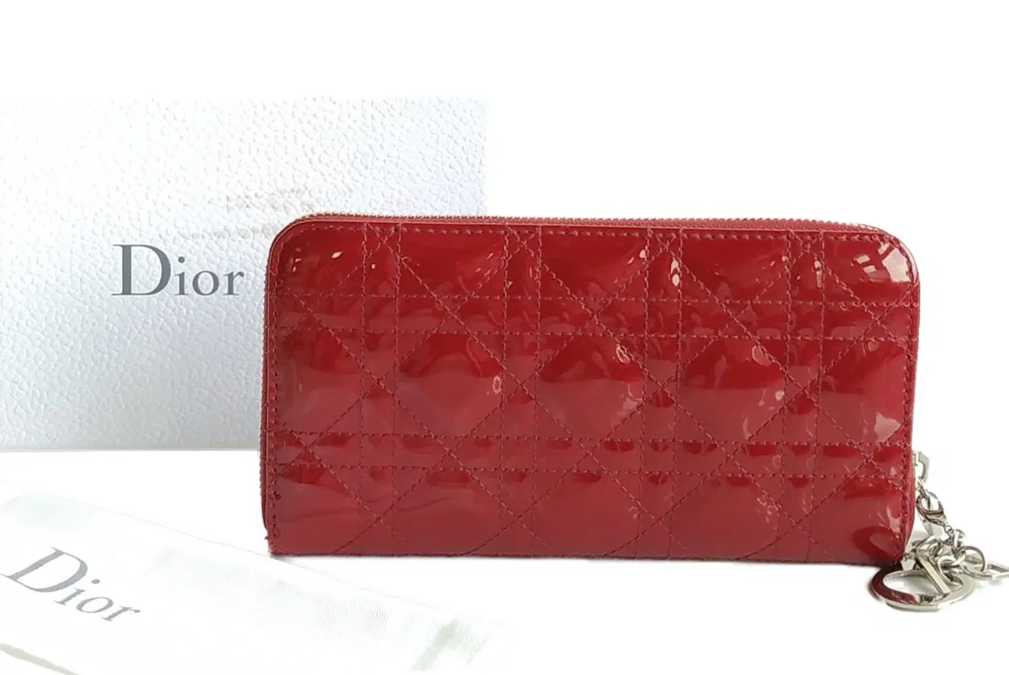 Dior Quilted Cannage Patent Leather Zip Around Wallet