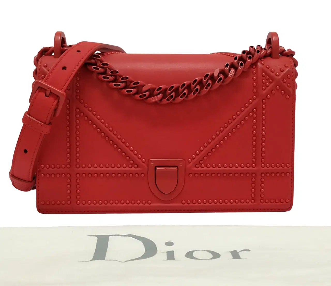 Dior Red Studded Leather Diorama Flap Bag