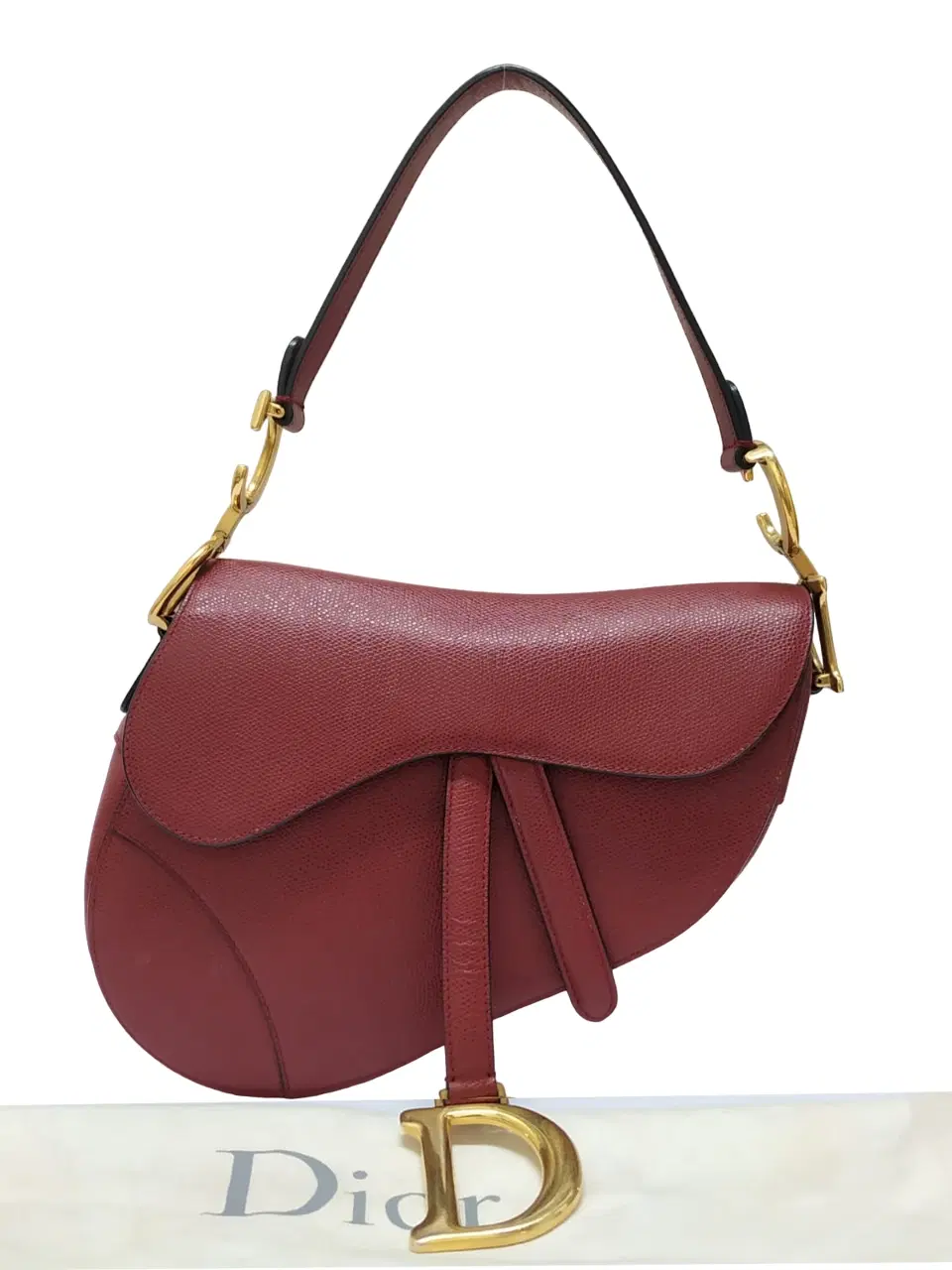 Dior Red Grained Leather Saddle Bag