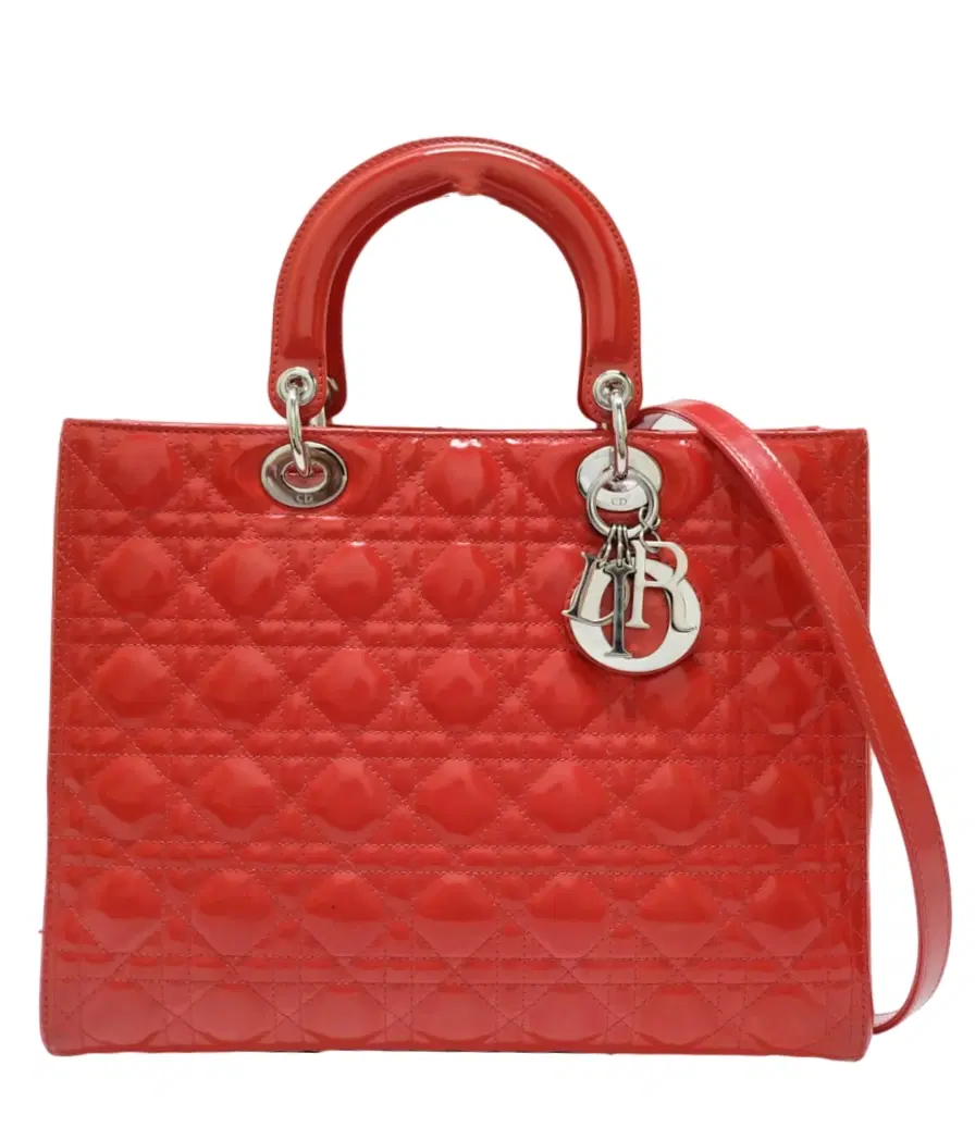 Dior Red Patent Leather Lady Dior Tote