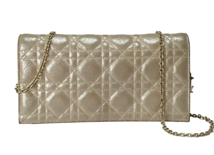 Dior Metallic Gold Cannage Leather Lady Dior Chain Clutch-Hover-Image