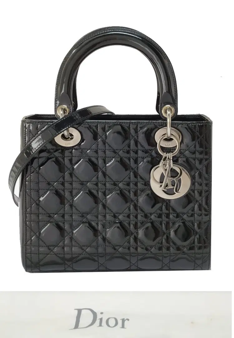 Dior Medium Black Patent Cannage Lady Dior Bag-Hover-Image