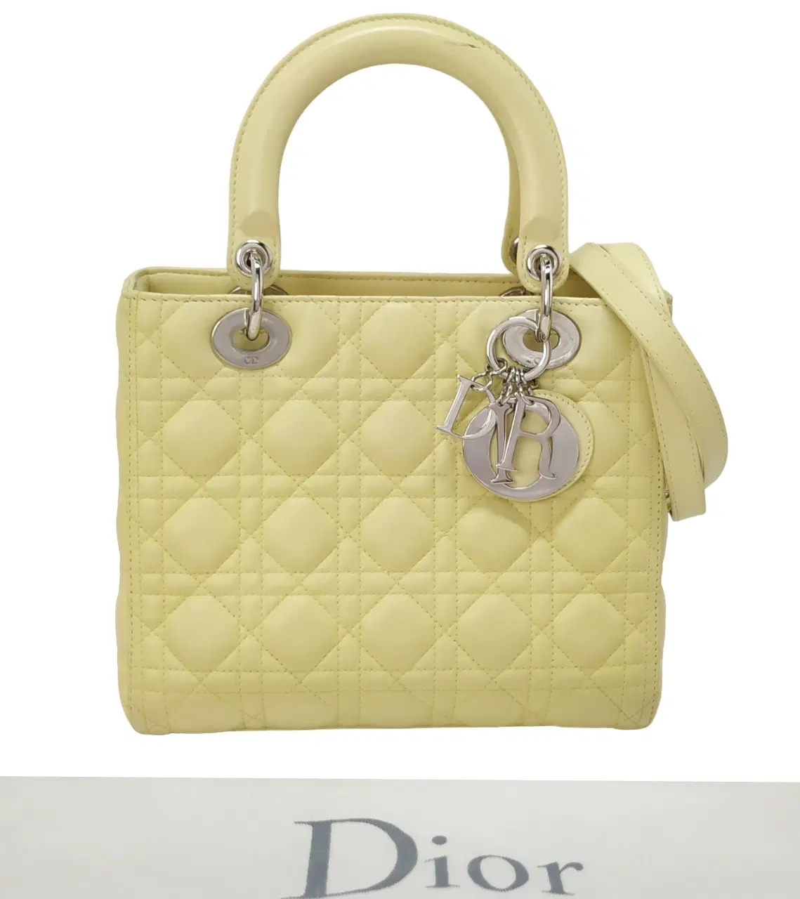 Dior Quilted Yellow Leather Medium Lady Dior Bag