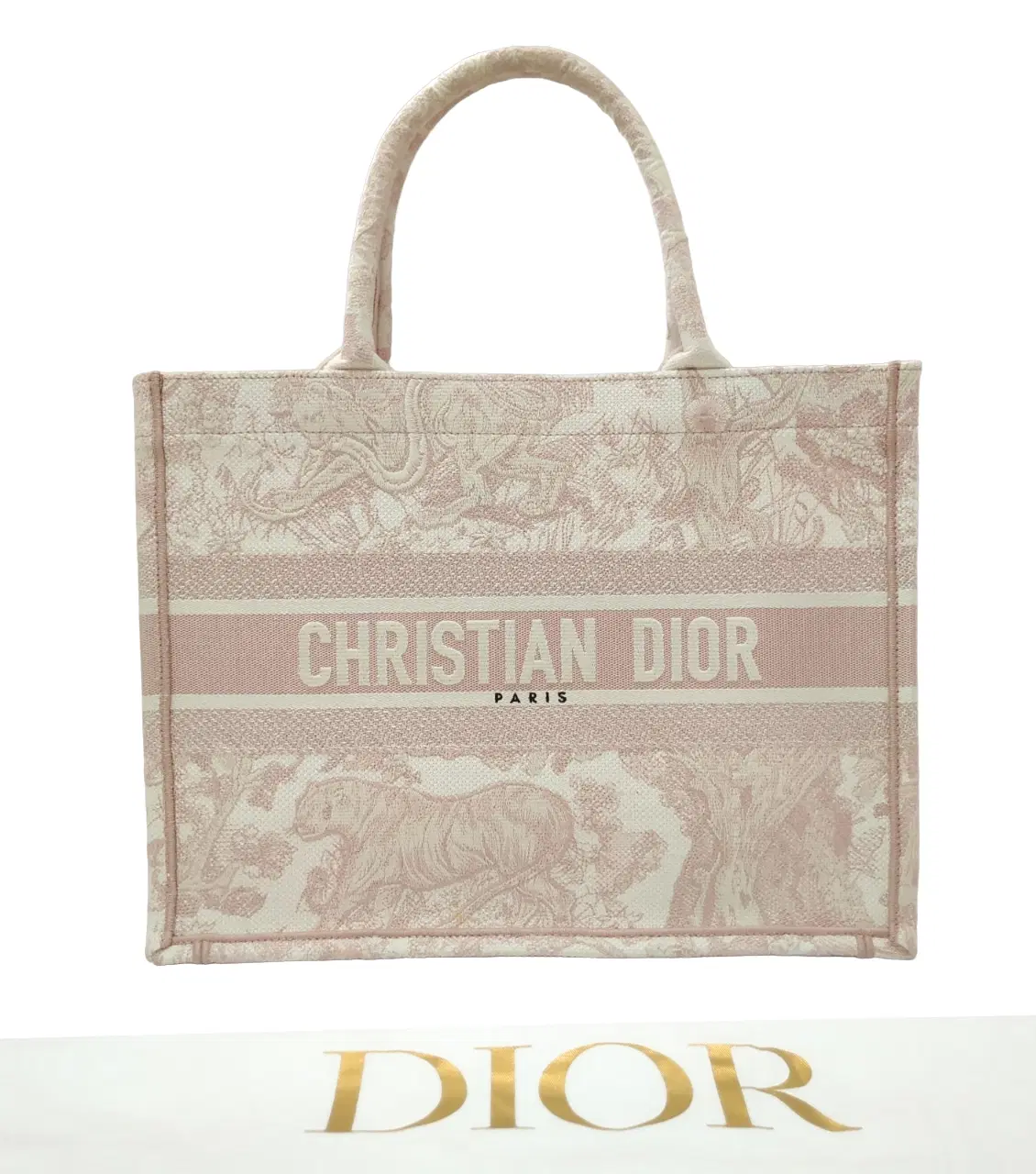 Dior Ecru and Pink Toile de Jouy Embroidery Medium Book Tote