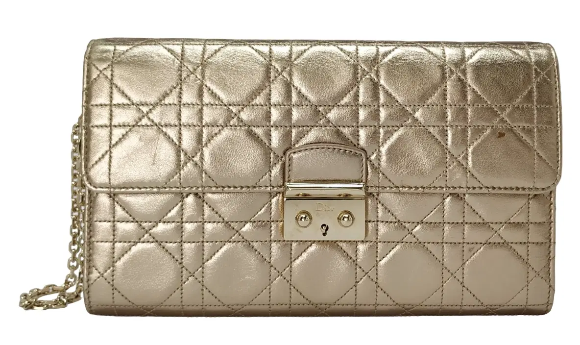 Dior Metallic Gold Cannage Leather Clutch