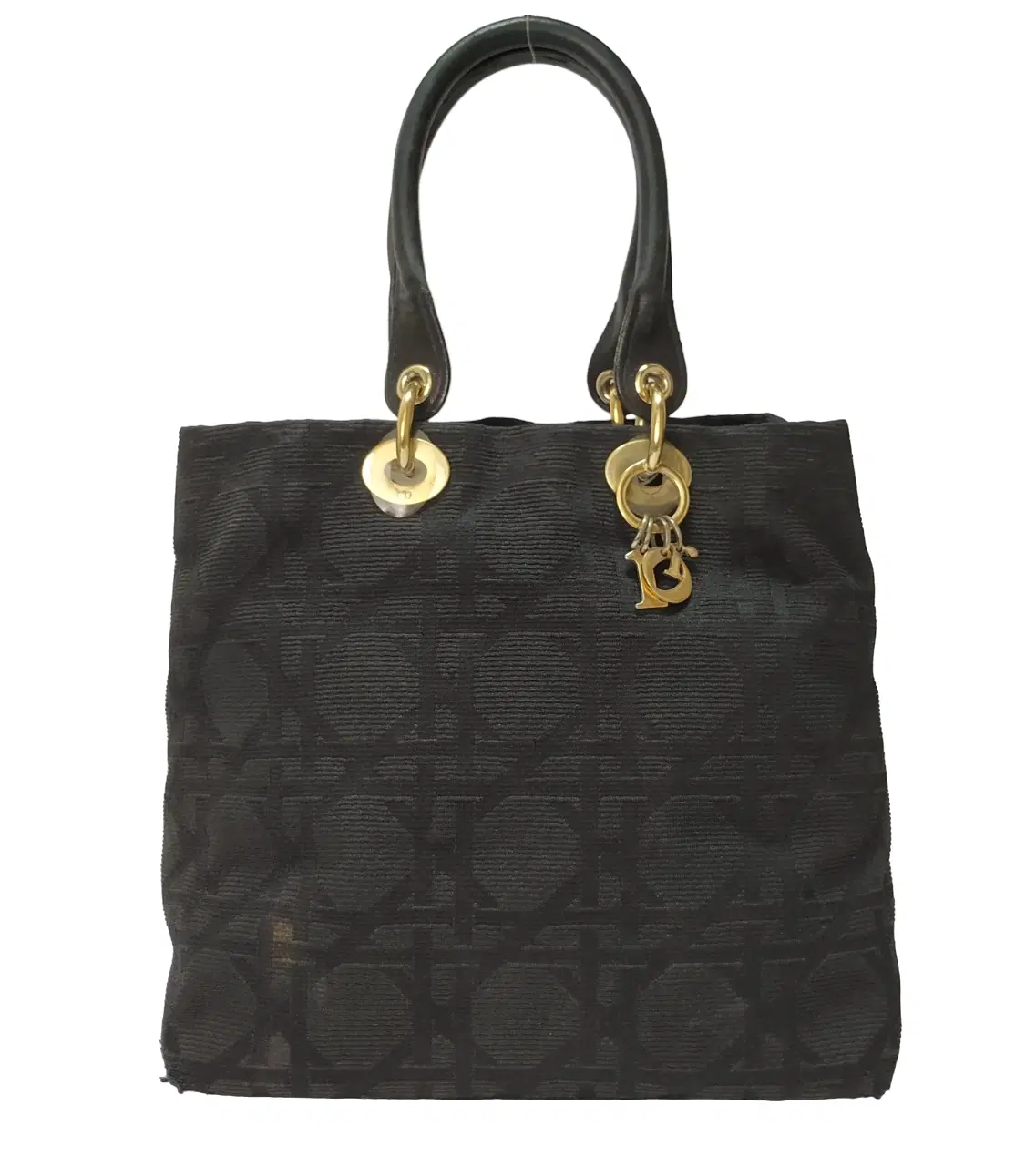 Dior Black Cannage Canvas Lady Dior Tote