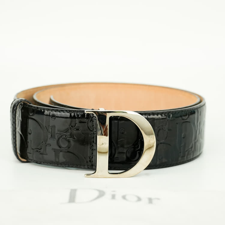 Dior Vintage D Buckle Belt Ultimate Embossed Patent, Size 95-Hover-Image